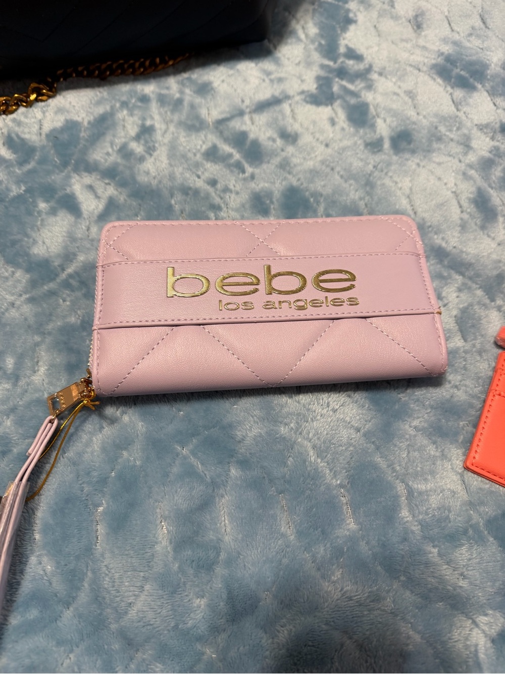 bebe Quilted Zip Wallet — Light Pink with Gold Logo